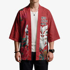 Maori Wheku Meri Kirihimete Personalised Kimono All Red Indigenous Maori Motif - Aussie Hoodie