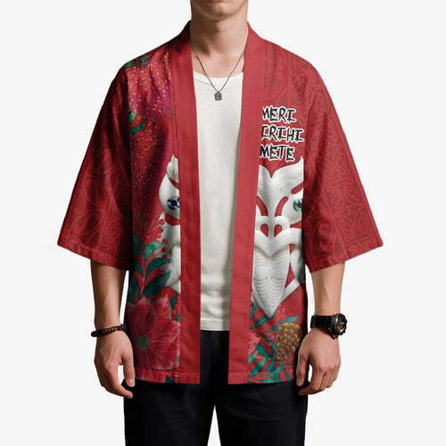 Maori Wheku Meri Kirihimete Personalised Kimono All Red Indigenous Maori Motif - Aussie Hoodie