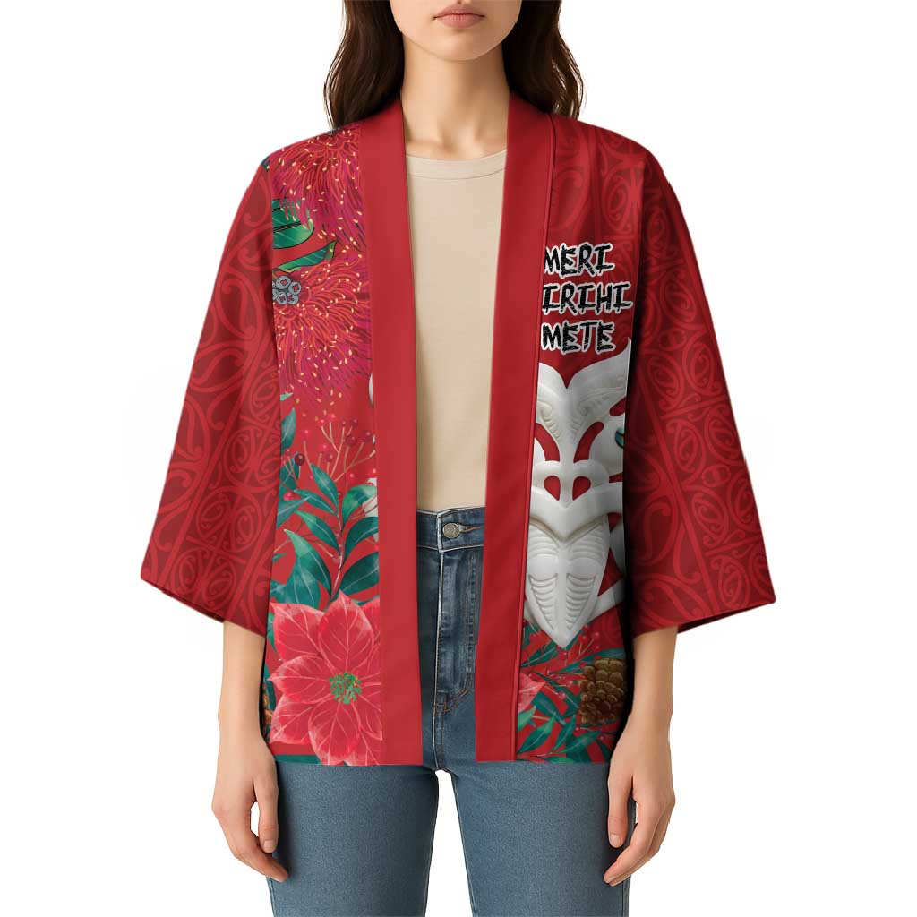 Maori Wheku Meri Kirihimete Personalised Kimono All Red Indigenous Maori Motif - Aussie Hoodie