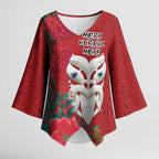 Maori Wheku Meri Kirihimete Personalised Kimono Sleeve Blouse All Red Indigenous Maori Motif - Aussie Hoodie