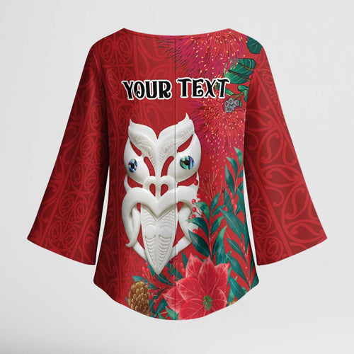 Maori Wheku Meri Kirihimete Personalised Kimono Sleeve Blouse All Red Indigenous Maori Motif - Aussie Hoodie