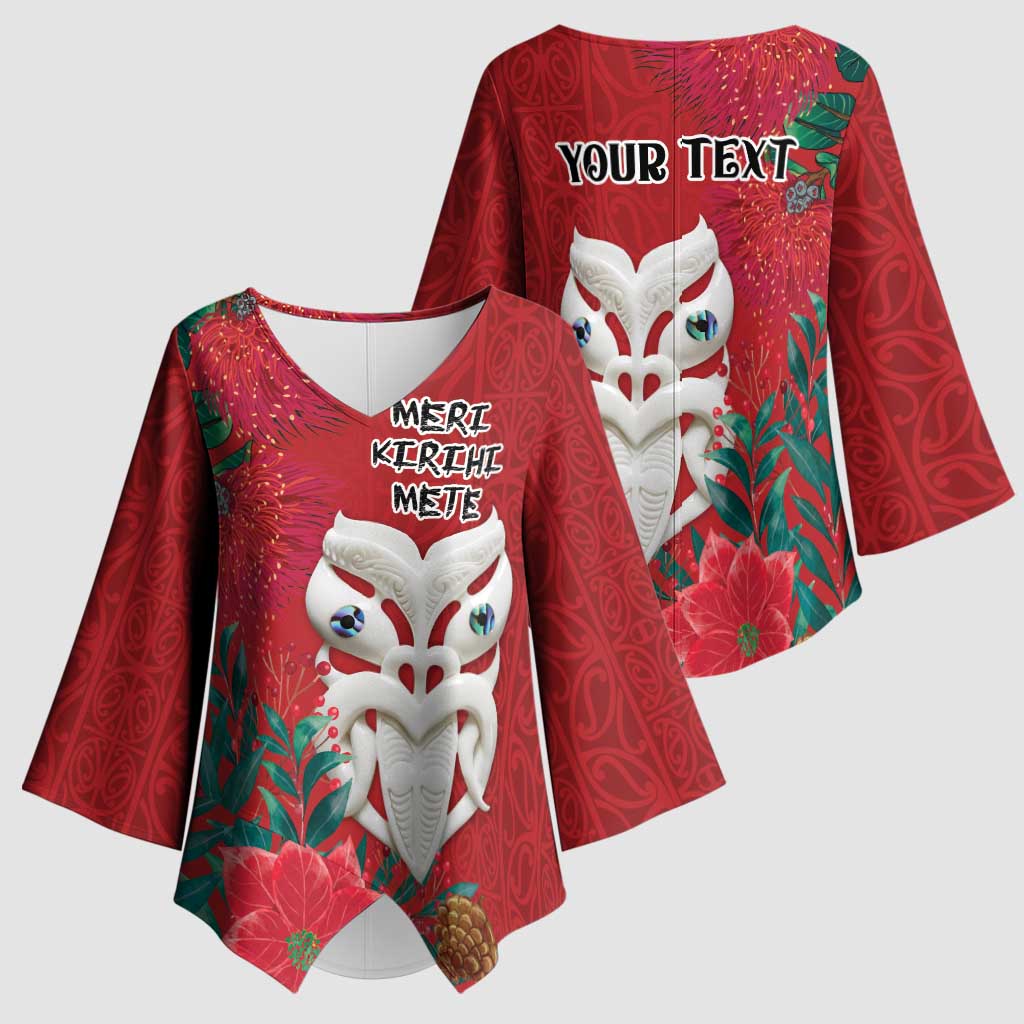 Maori Wheku Meri Kirihimete Personalised Kimono Sleeve Blouse All Red Indigenous Maori Motif - Aussie Hoodie