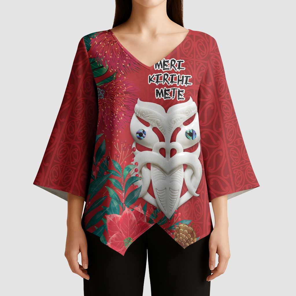 Maori Wheku Meri Kirihimete Personalised Kimono Sleeve Blouse All Red Indigenous Maori Motif - Aussie Hoodie