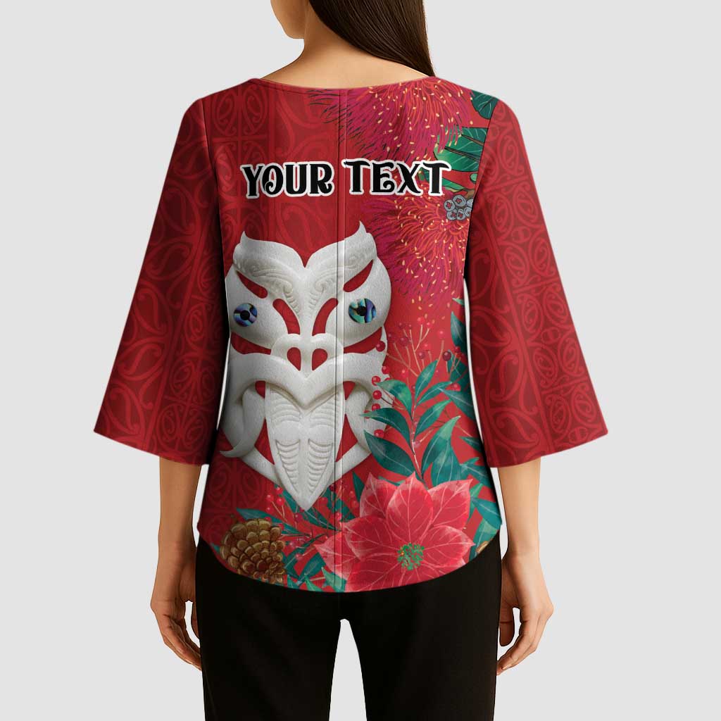 Maori Wheku Meri Kirihimete Personalised Kimono Sleeve Blouse All Red Indigenous Maori Motif - Aussie Hoodie