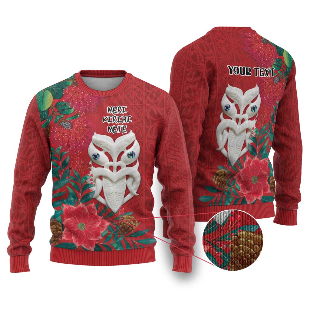 Maori Wheku Meri Kirihimete Personalised Ugly Christmas Sweater All Red Indigenous Maori Motif - Aussie Hoodie