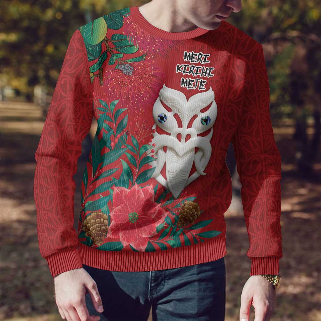 Maori Wheku Meri Kirihimete Personalised Ugly Christmas Sweater All Red Indigenous Maori Motif - Aussie Hoodie