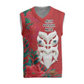 Maori Wheku Meri Kirihimete Personalised Christmas Knitted V-Neck Vest All Red Indigenous Maori Motif - Aussie Hoodie