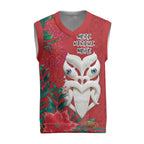 Maori Wheku Meri Kirihimete Personalised Christmas Knitted V-Neck Vest All Red Indigenous Maori Motif - Aussie Hoodie