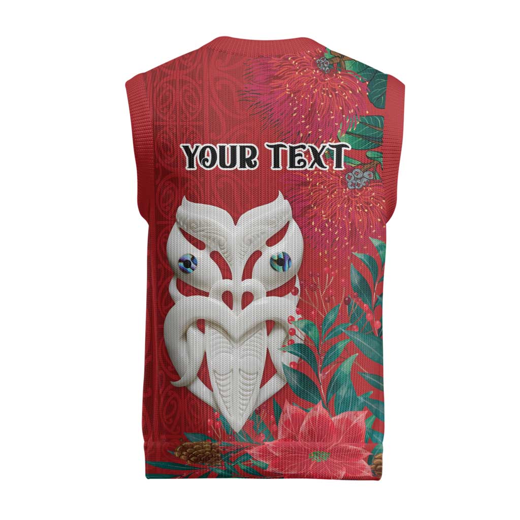 Maori Wheku Meri Kirihimete Personalised Christmas Knitted V-Neck Vest All Red Indigenous Maori Motif - Aussie Hoodie