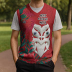 Maori Wheku Meri Kirihimete Personalised Christmas Knitted V-Neck Vest All Red Indigenous Maori Motif - Aussie Hoodie