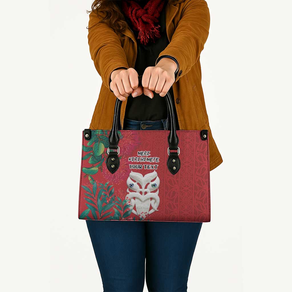 Maori Wheku Meri Kirihimete Personalised Leather Bag All Red Indigenous Maori Motif - Aussie Hoodie