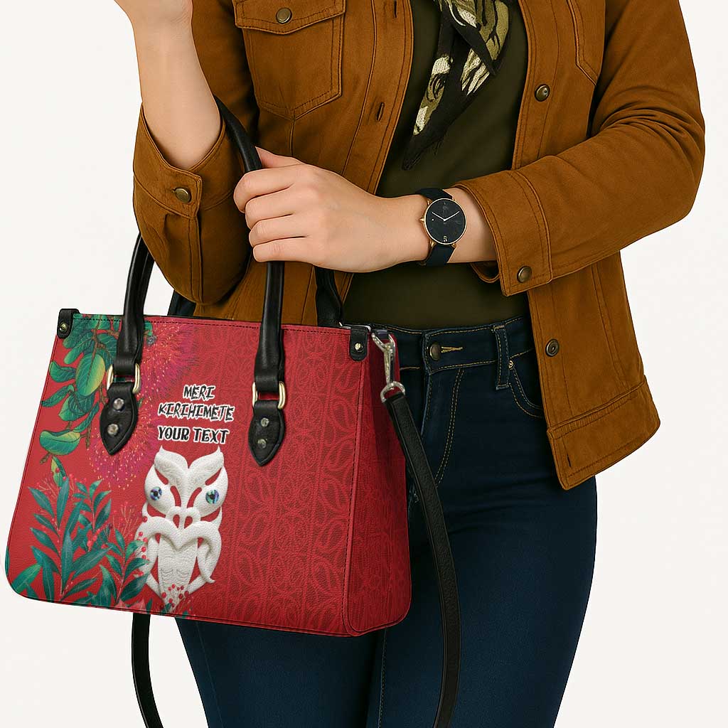 Maori Wheku Meri Kirihimete Personalised Leather Bag All Red Indigenous Maori Motif - Aussie Hoodie