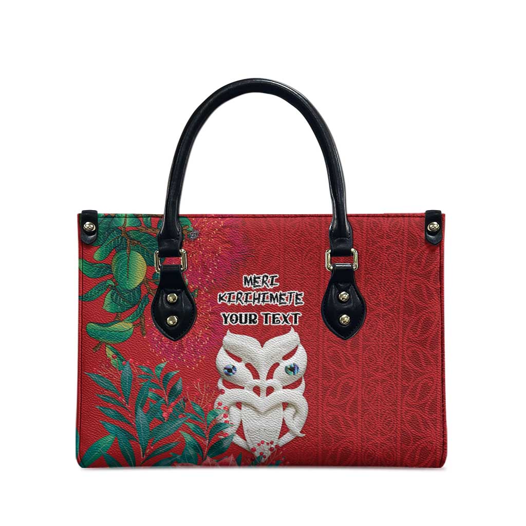 Maori Wheku Meri Kirihimete Personalised Leather Bag All Red Indigenous Maori Motif - Aussie Hoodie