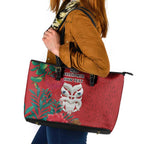 Maori Wheku Meri Kirihimete Personalised Leather Tote Bag All Red Indigenous Maori Motif - Aussie Hoodie