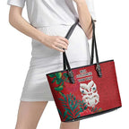 Maori Wheku Meri Kirihimete Personalised Leather Tote Bag All Red Indigenous Maori Motif - Aussie Hoodie