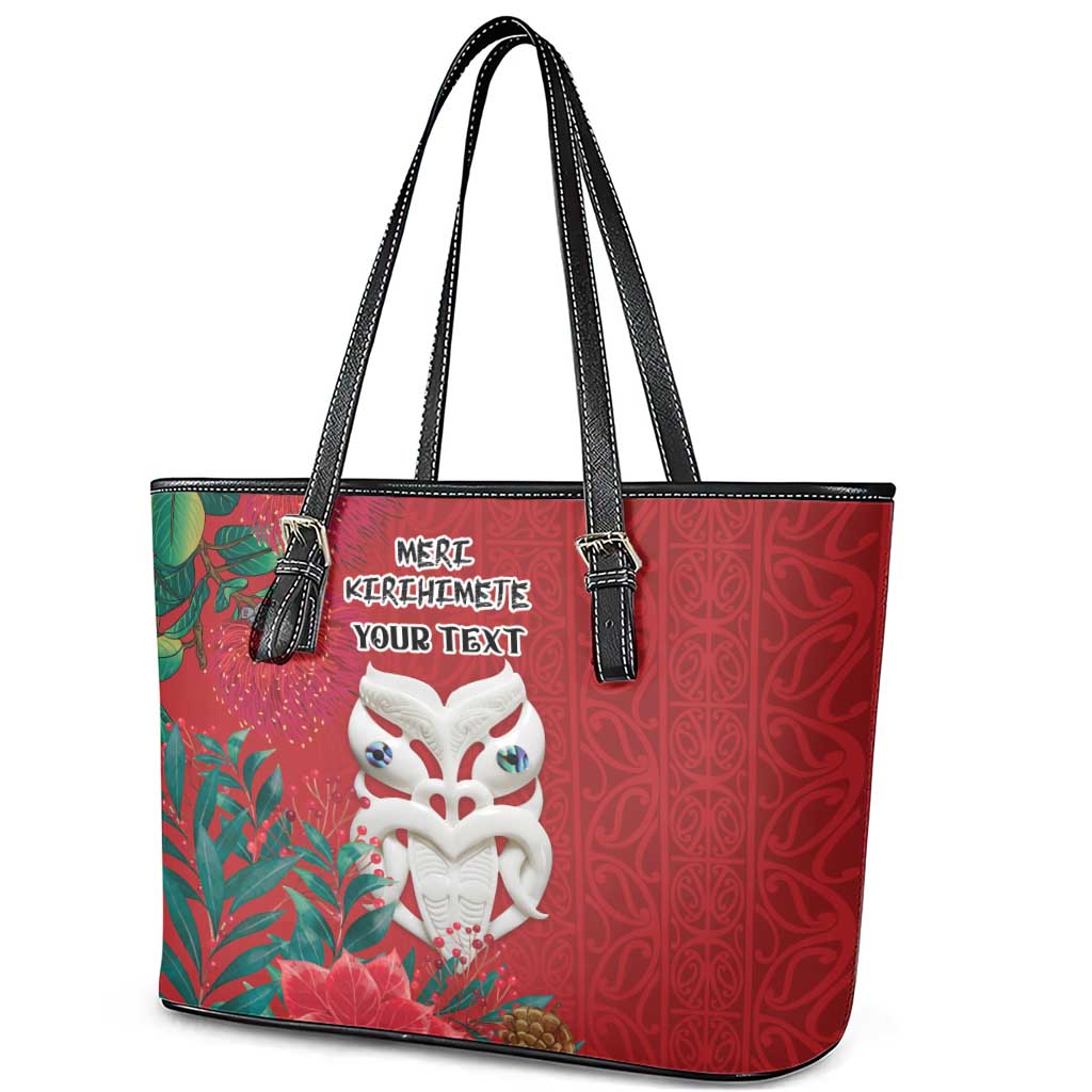 Maori Wheku Meri Kirihimete Personalised Leather Tote Bag All Red Indigenous Maori Motif - Aussie Hoodie