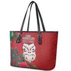 Maori Wheku Meri Kirihimete Personalised Leather Tote Bag All Red Indigenous Maori Motif - Aussie Hoodie