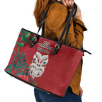 Maori Wheku Meri Kirihimete Personalised Leather Tote Bag All Red Indigenous Maori Motif - Aussie Hoodie