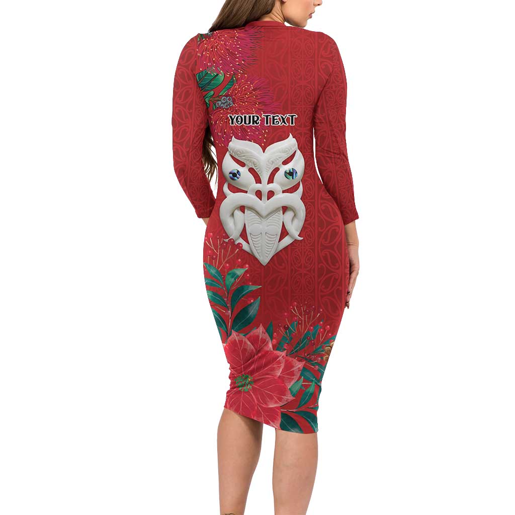Maori Wheku Meri Kirihimete Personalised Long Sleeve Bodycon Dress All Red Indigenous Maori Motif - Aussie Hoodie
