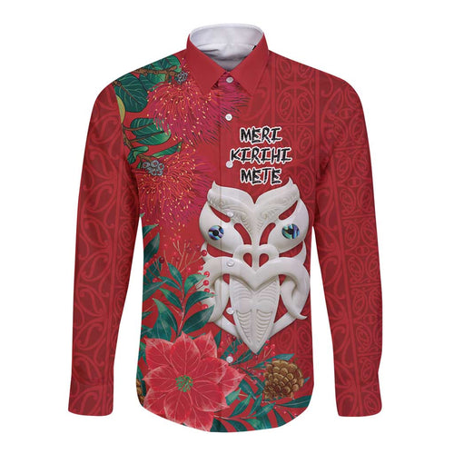 Maori Wheku Meri Kirihimete Personalised Long Sleeve Button Shirt All Red Indigenous Maori Motif - Aussie Hoodie