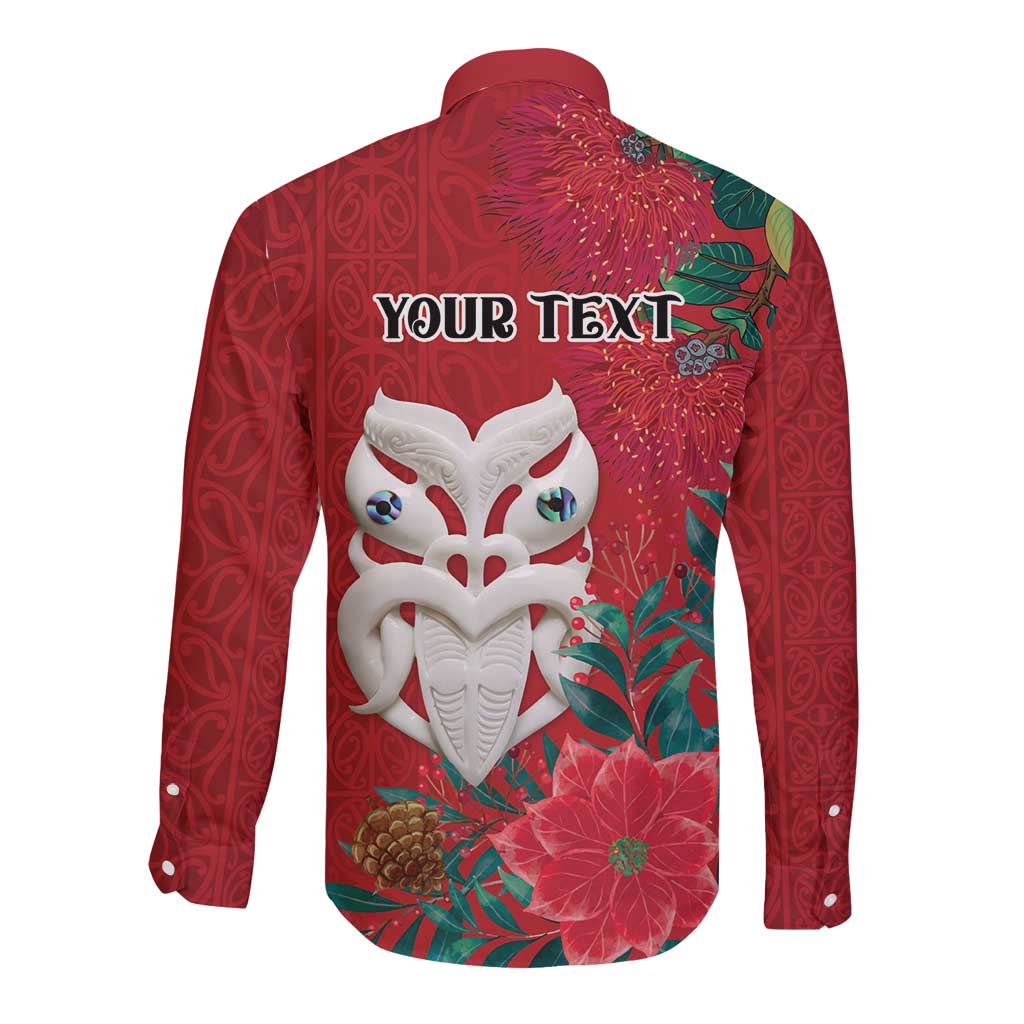 Maori Wheku Meri Kirihimete Personalised Long Sleeve Button Shirt All Red Indigenous Maori Motif - Aussie Hoodie