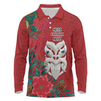 Maori Wheku Meri Kirihimete Personalised Long Sleeve Polo Shirt All Red Indigenous Maori Motif - Aussie Hoodie