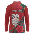 Maori Wheku Meri Kirihimete Personalised Long Sleeve Polo Shirt All Red Indigenous Maori Motif - Aussie Hoodie