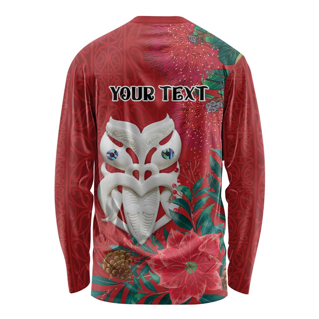 Maori Wheku Meri Kirihimete Personalised Long Sleeve Shirt All Red Indigenous Maori Motif - Aussie Hoodie