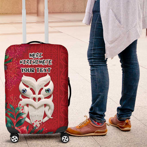 Maori Wheku Meri Kirihimete Personalised Luggage Cover All Red Indigenous Maori Motif - Aussie Hoodie