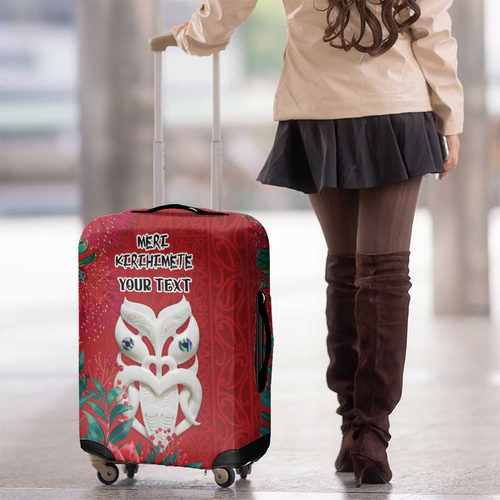 Maori Wheku Meri Kirihimete Personalised Luggage Cover All Red Indigenous Maori Motif - Aussie Hoodie