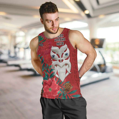 Maori Wheku Meri Kirihimete Personalised Men Tank Top All Red Indigenous Maori Motif - Aussie Hoodie