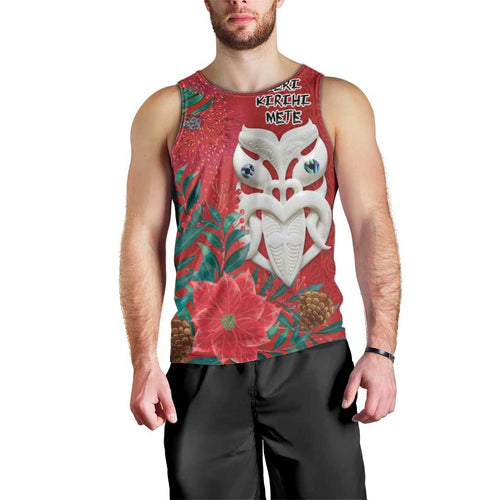 Maori Wheku Meri Kirihimete Personalised Men Tank Top All Red Indigenous Maori Motif - Aussie Hoodie