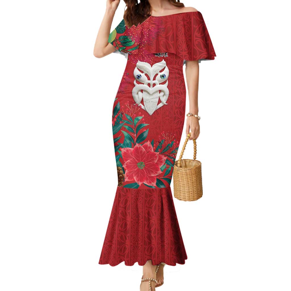 Maori Wheku Meri Kirihimete Personalised Mermaid Dress All Red Indigenous Maori Motif - Aussie Hoodie