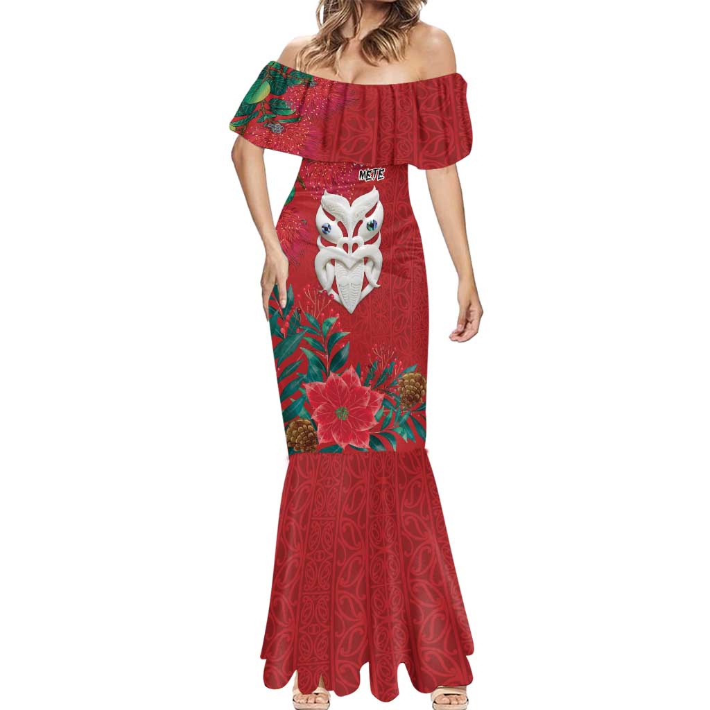 Maori Wheku Meri Kirihimete Personalised Mermaid Dress All Red Indigenous Maori Motif - Aussie Hoodie
