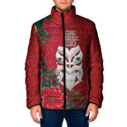 Maori Wheku Meri Kirihimete Personalised Padded Jacket All Red Indigenous Maori Motif - Aussie Hoodie