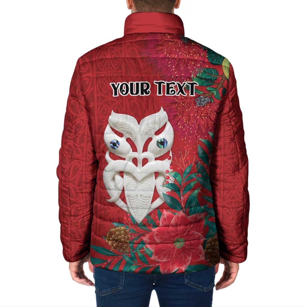 Maori Wheku Meri Kirihimete Personalised Padded Jacket All Red Indigenous Maori Motif - Aussie Hoodie