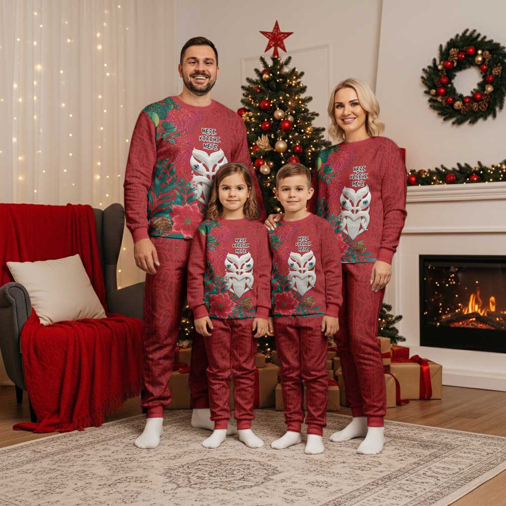 Maori Wheku Meri Kirihimete Personalised Christmas Pajama Set All Red Indigenous Maori Motif - Aussie Hoodie