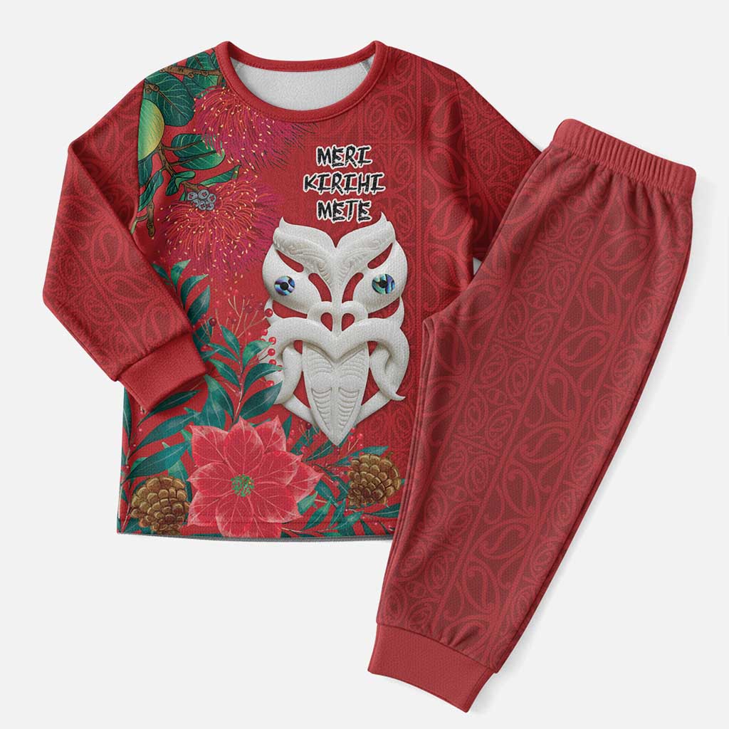 Maori Wheku Meri Kirihimete Personalised Christmas Pajama Set All Red Indigenous Maori Motif - Aussie Hoodie