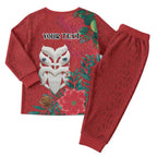 Maori Wheku Meri Kirihimete Personalised Christmas Pajama Set All Red Indigenous Maori Motif - Aussie Hoodie