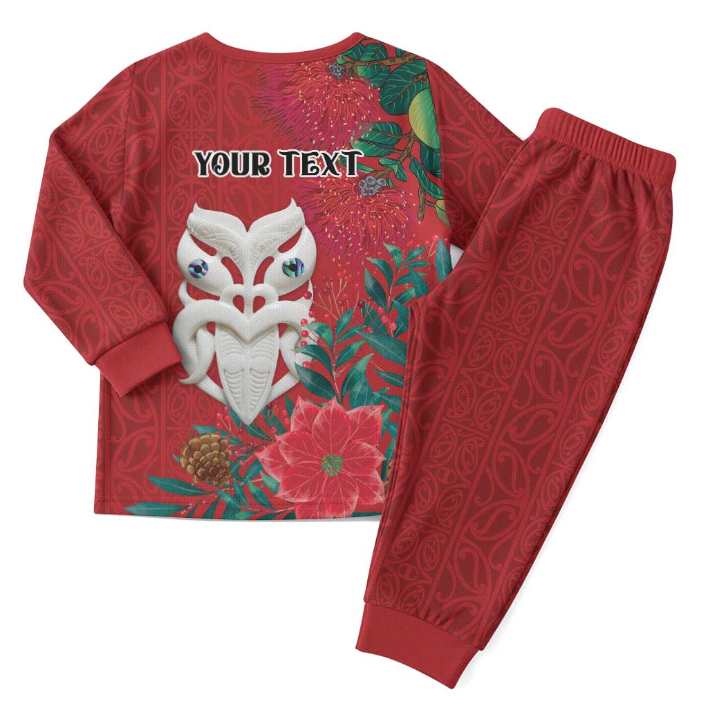 Maori Wheku Meri Kirihimete Personalised Christmas Pajama Set All Red Indigenous Maori Motif - Aussie Hoodie
