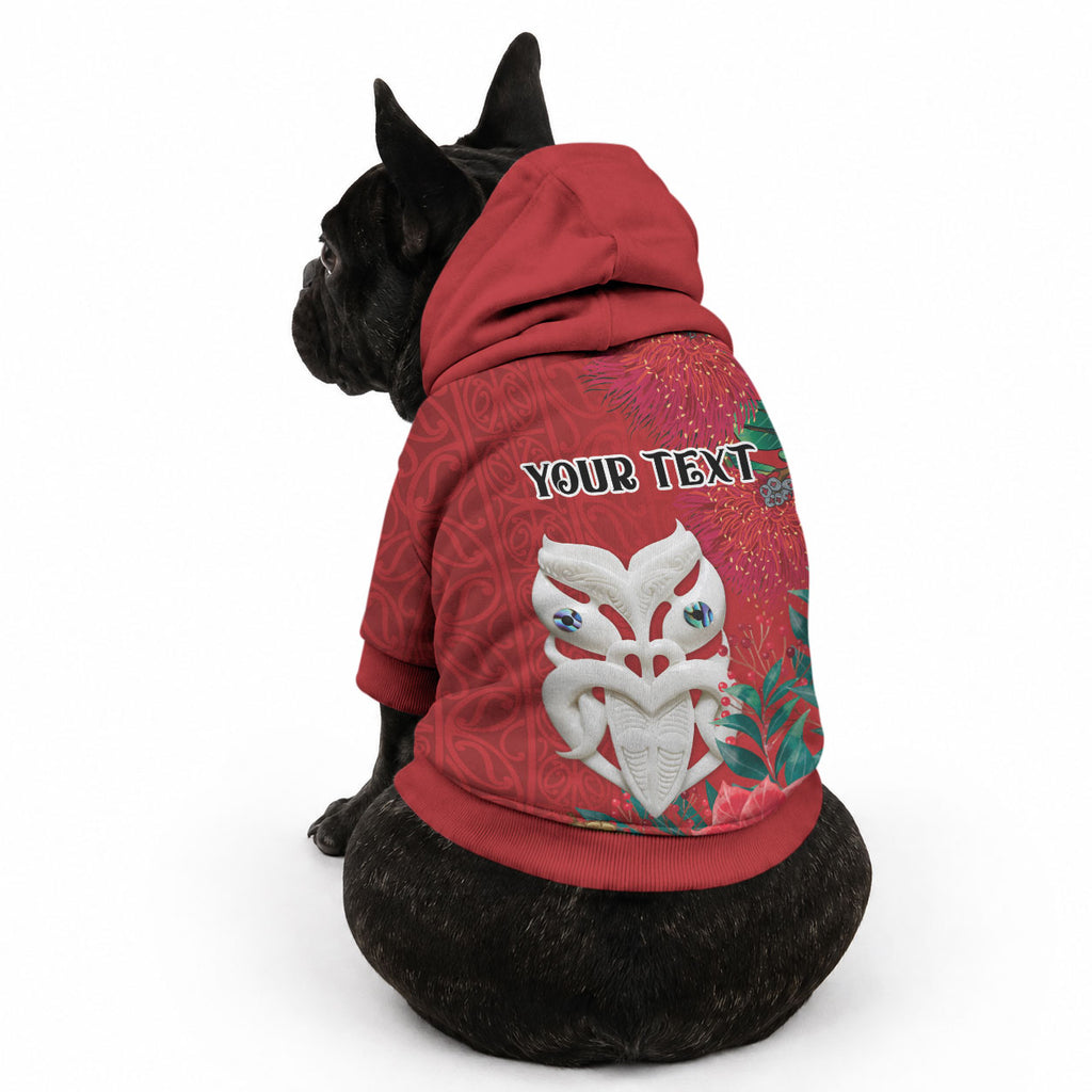 Maori Wheku Meri Kirihimete Personalised Pet Hoodie All Red Indigenous Maori Motif