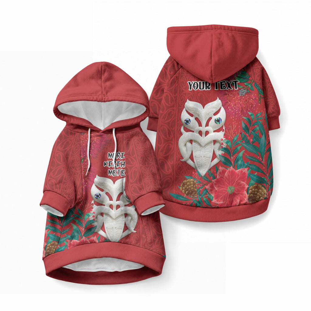 Maori Wheku Meri Kirihimete Personalised Pet Hoodie All Red Indigenous Maori Motif