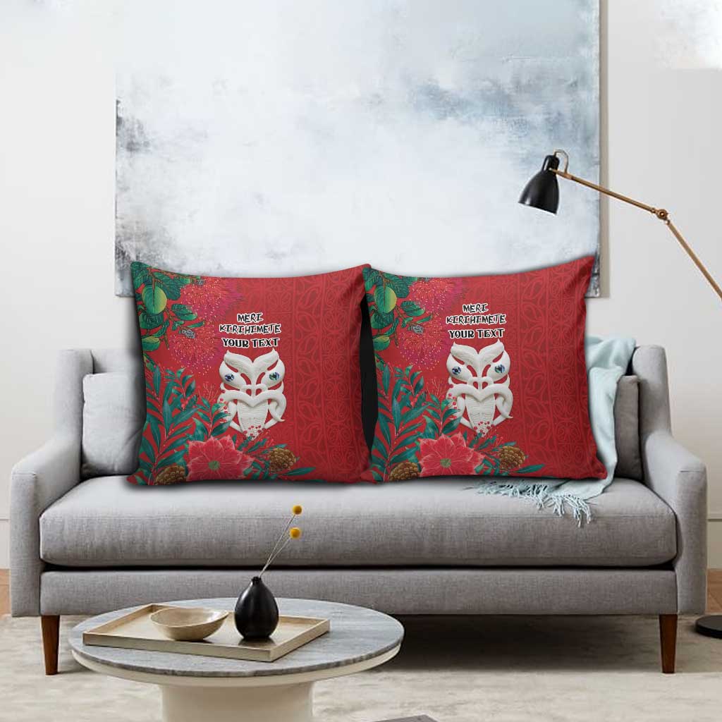 Maori Wheku Meri Kirihimete Personalised Pillow Cover All Red Indigenous Maori Motif - Aussie Hoodie