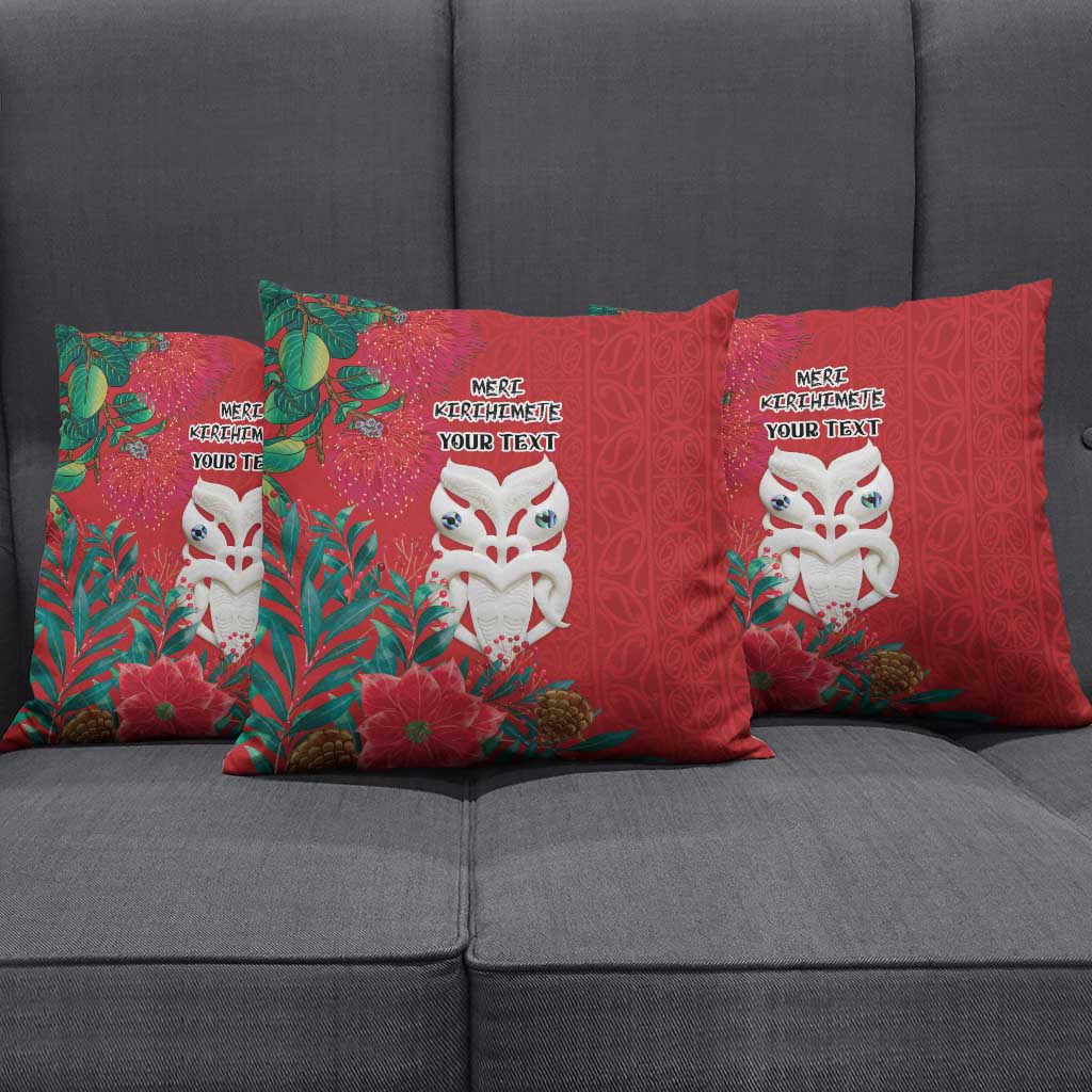 Maori Wheku Meri Kirihimete Personalised Pillow Cover All Red Indigenous Maori Motif - Aussie Hoodie