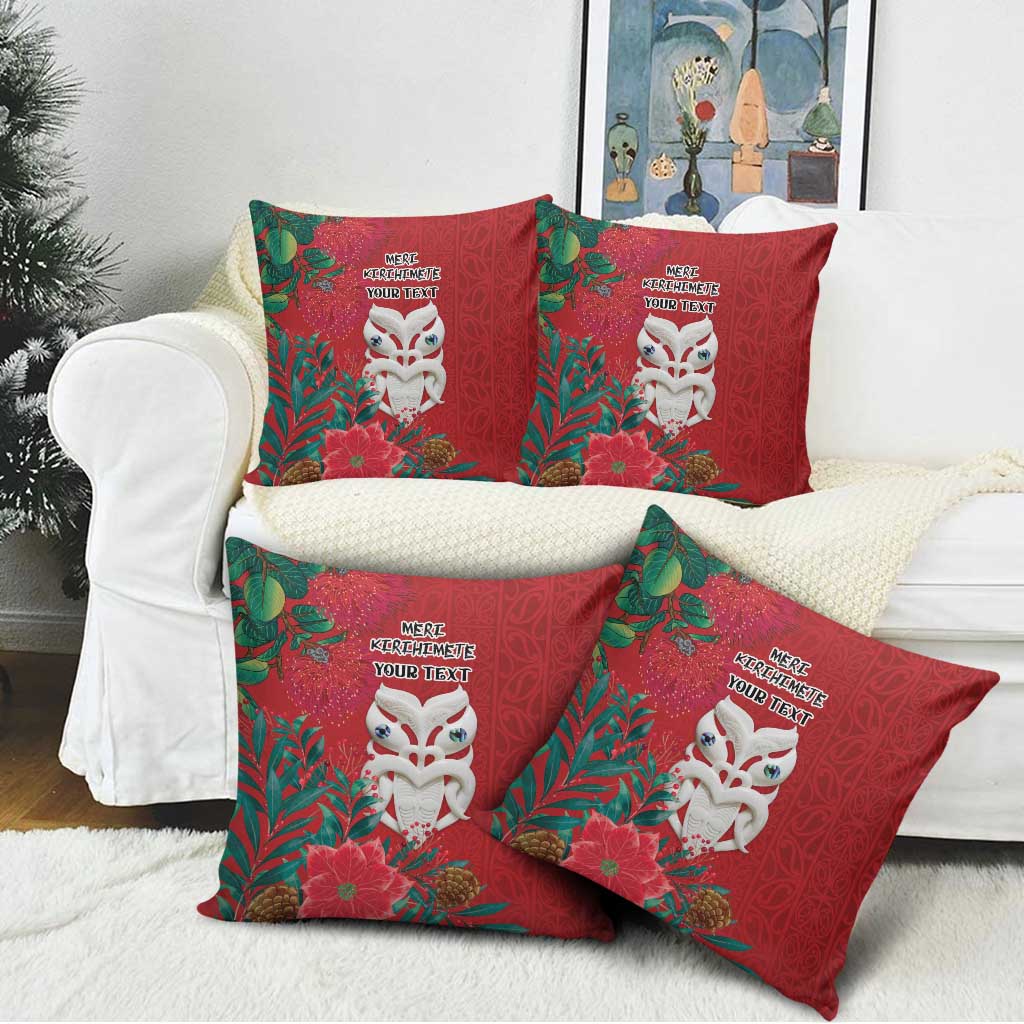 Maori Wheku Meri Kirihimete Personalised Pillow Cover All Red Indigenous Maori Motif - Aussie Hoodie
