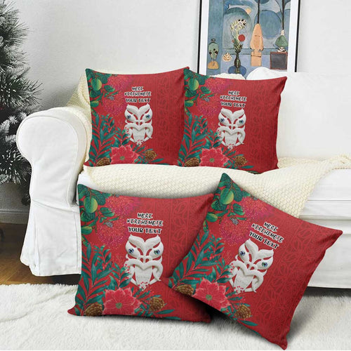 Maori Wheku Meri Kirihimete Personalised Pillow Cover All Red Indigenous Maori Motif - Aussie Hoodie