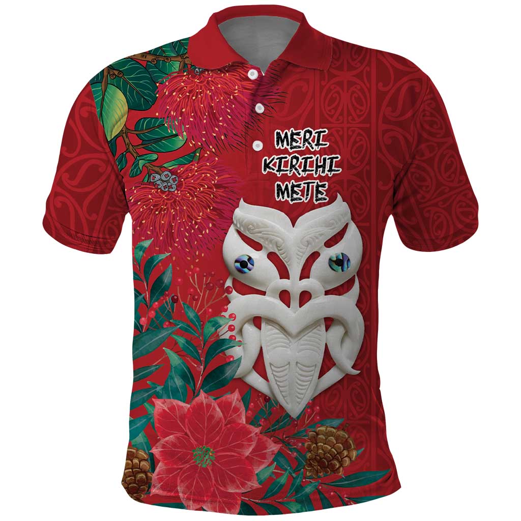 Maori Wheku Meri Kirihimete Personalised Polo Shirt All Red Indigenous Maori Motif - Aussie Hoodie