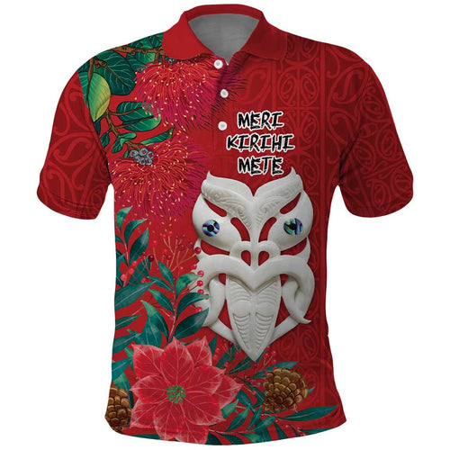 Maori Wheku Meri Kirihimete Personalised Polo Shirt All Red Indigenous Maori Motif - Aussie Hoodie