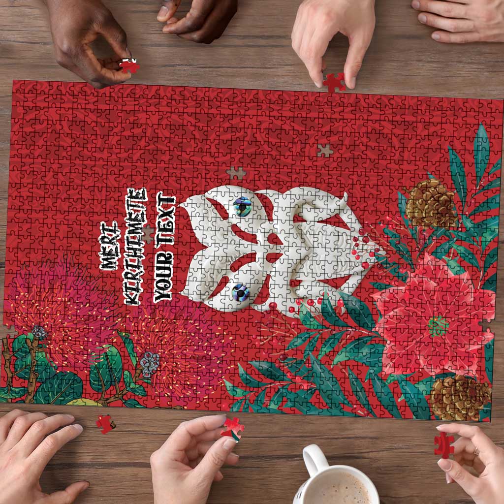 Maori Wheku Meri Kirihimete Personalised Puzzle All Red Indigenous Maori Motif - Aussie Hoodie