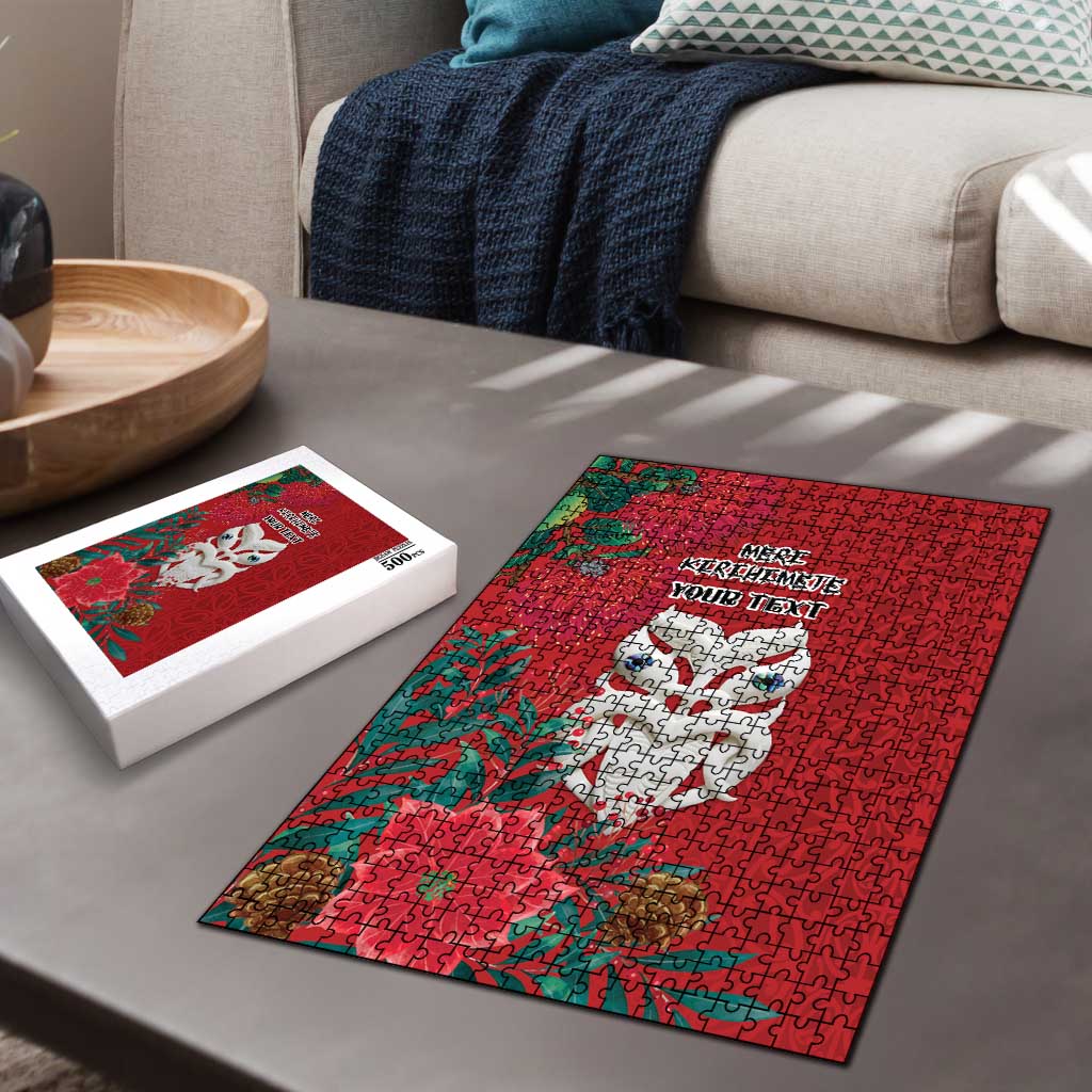 Maori Wheku Meri Kirihimete Personalised Puzzle All Red Indigenous Maori Motif - Aussie Hoodie